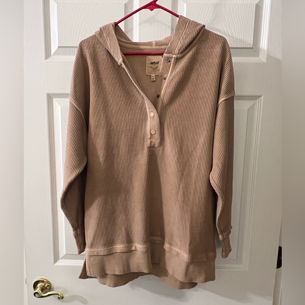 Aerie Oversized Ribbed Hooded Pullover Sweatshirt